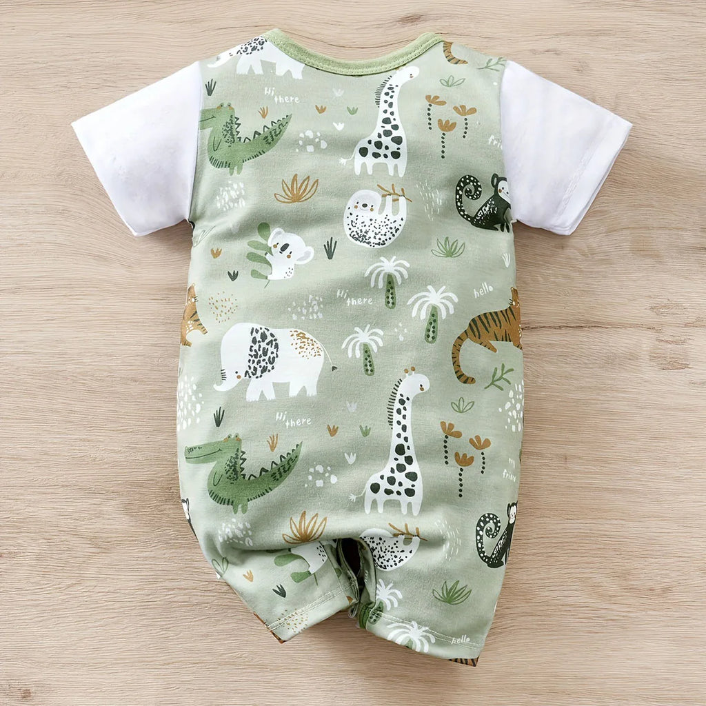 Zoo Animal Baby Romper – Boys 0–12 Months