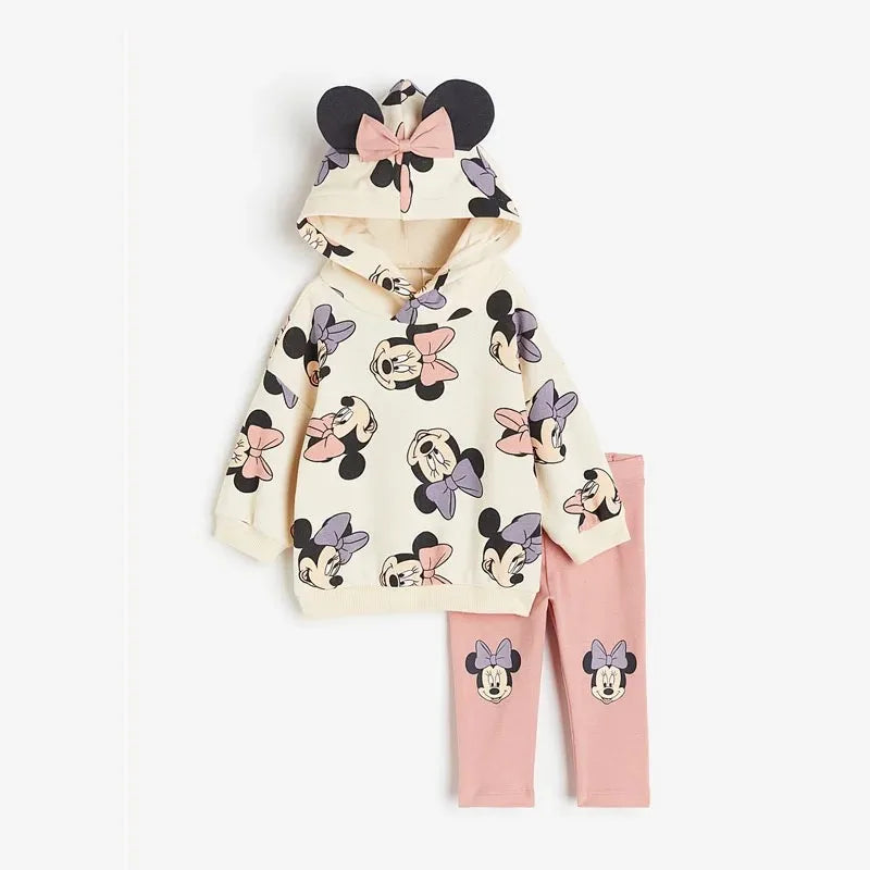 Children's hoodie and leggings set with Minnie Mouse design on a white background