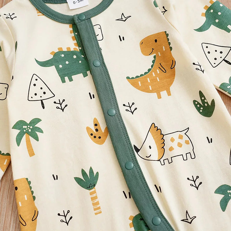 Cute Cotton Cartoon Long Sleeve Baby Romper for Boys (0–18 Months)