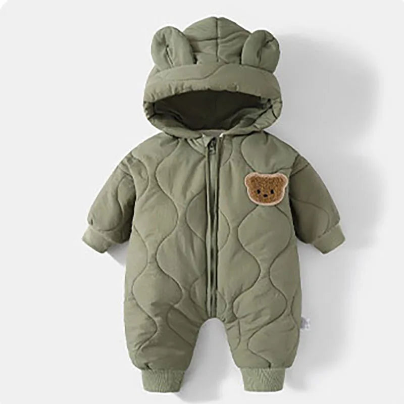 Cartoon Hooded Baby Romper – Winter Warm Jumpsuit (0–12M)