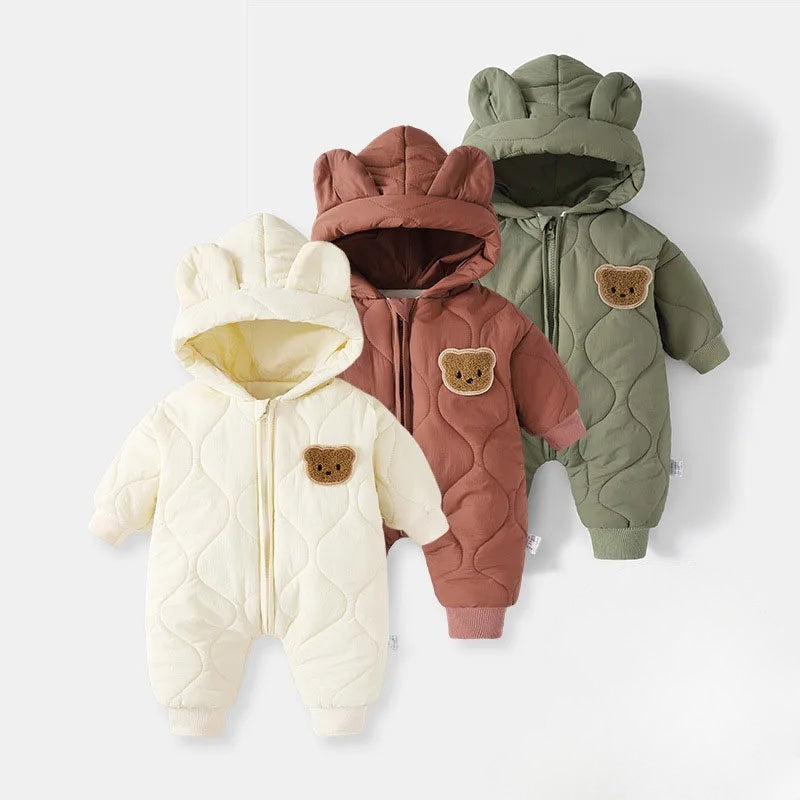 Cartoon Hooded Baby Romper – Winter Warm Jumpsuit (0–12M)