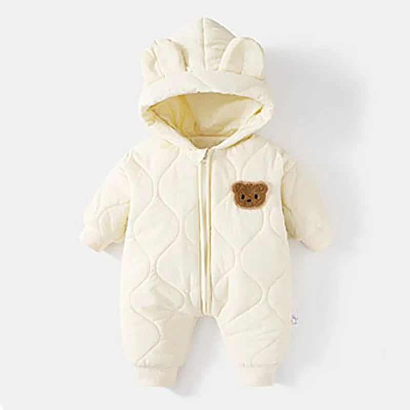 Cartoon Hooded Baby Romper – Winter Warm Jumpsuit (0–12M)