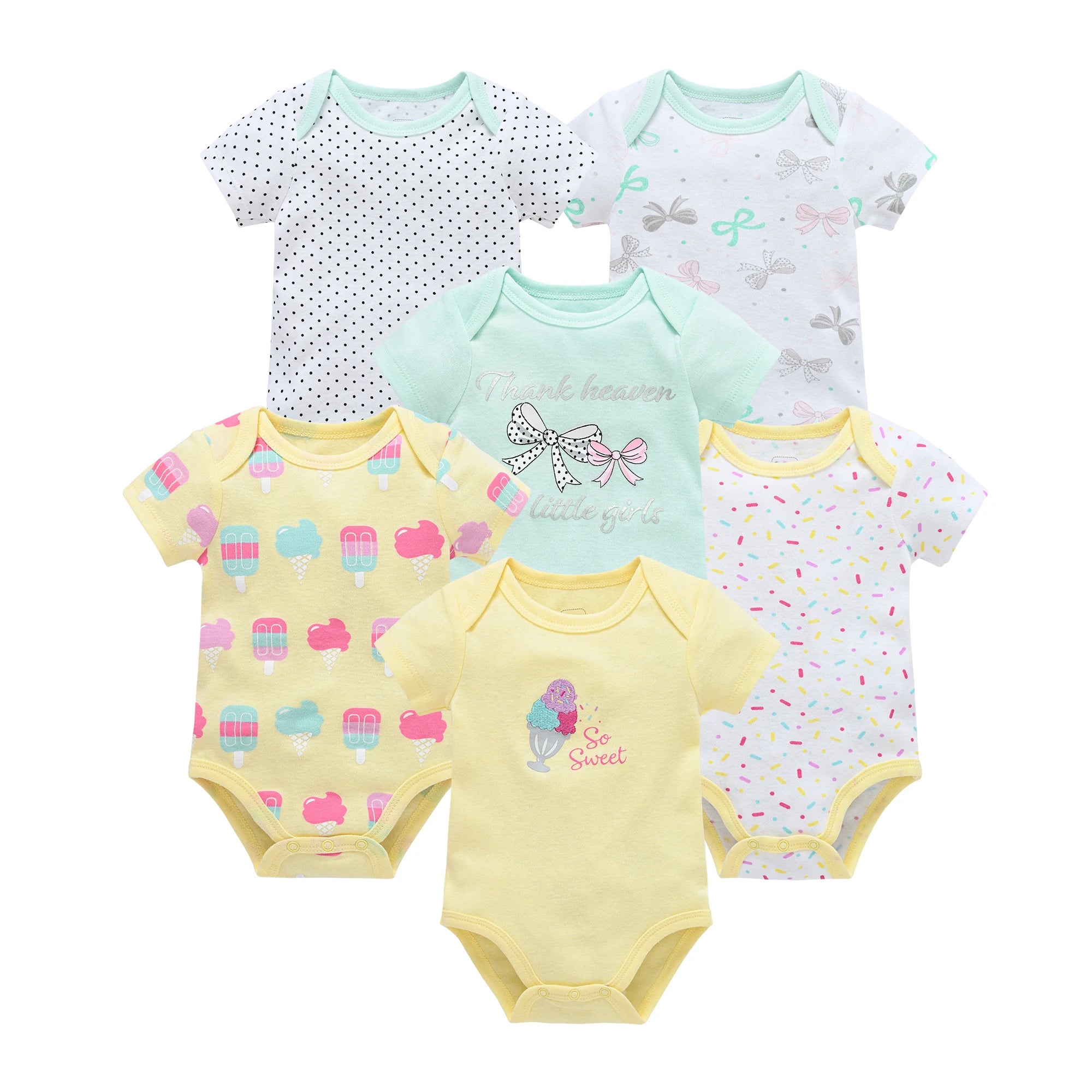 3–6 Pack Cotton Baby Bodysuits – 0–12 Months, Short Sleeve