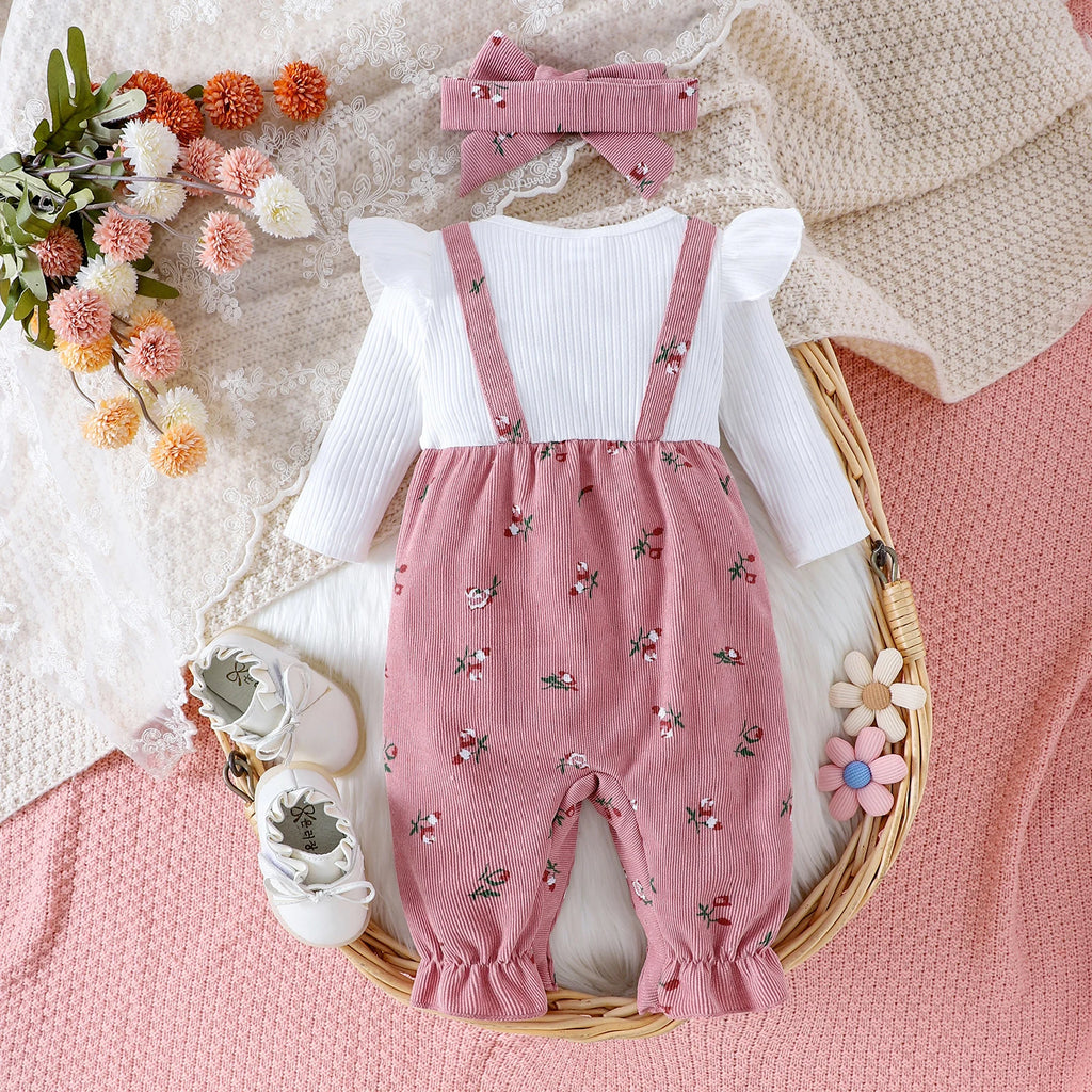 Floral Patchwork Long Sleeve Romper & Headband Set