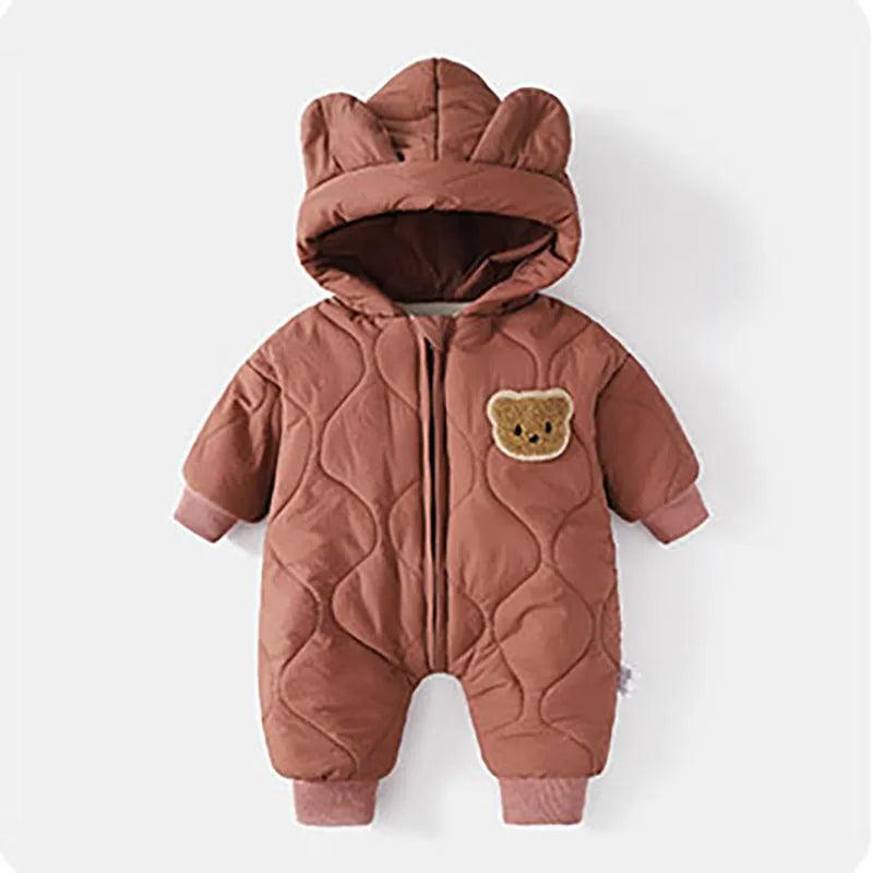Cartoon Hooded Baby Romper – Winter Warm Jumpsuit (0–12M)