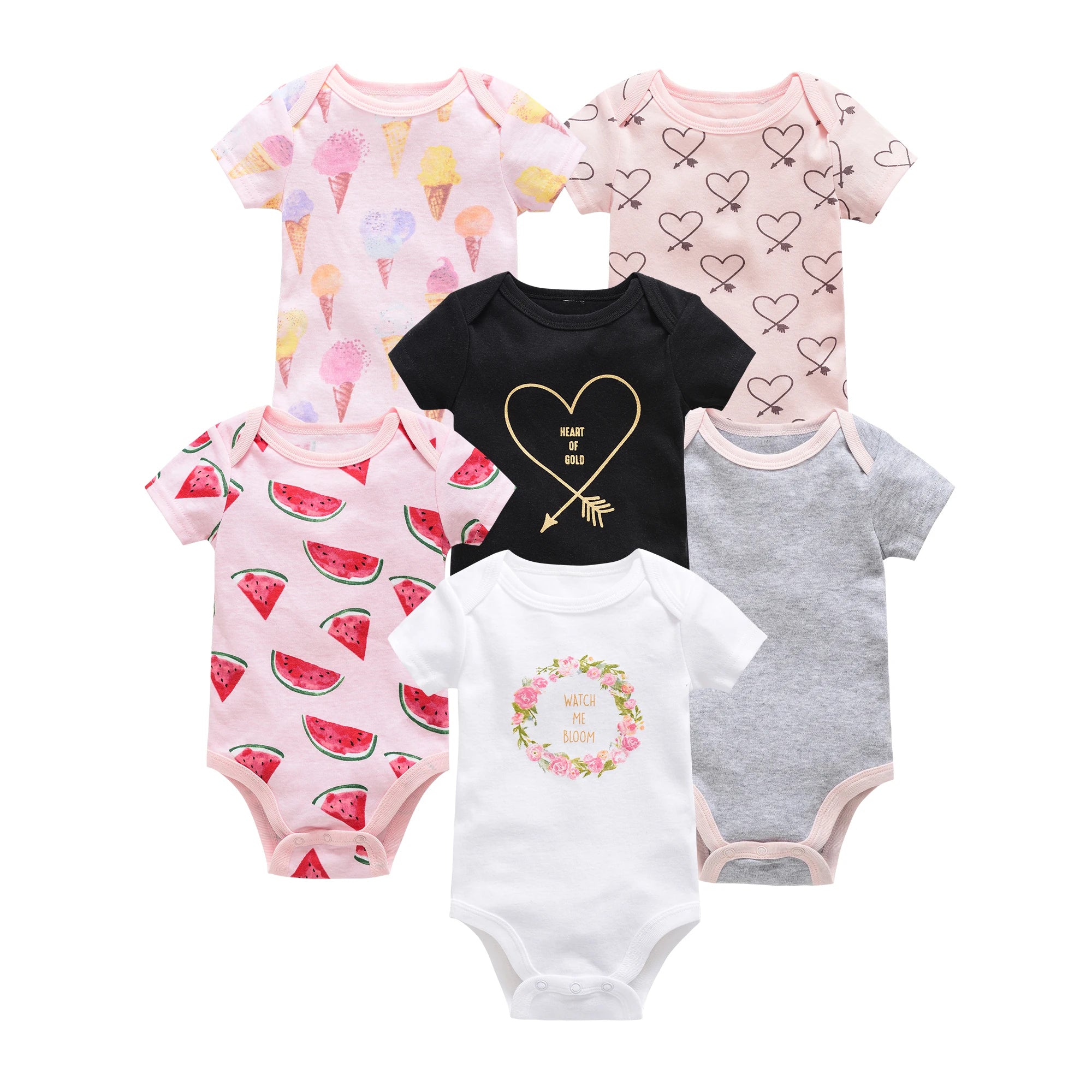 3–6 Pack Cotton Baby Bodysuits – 0–12 Months, Short Sleeve