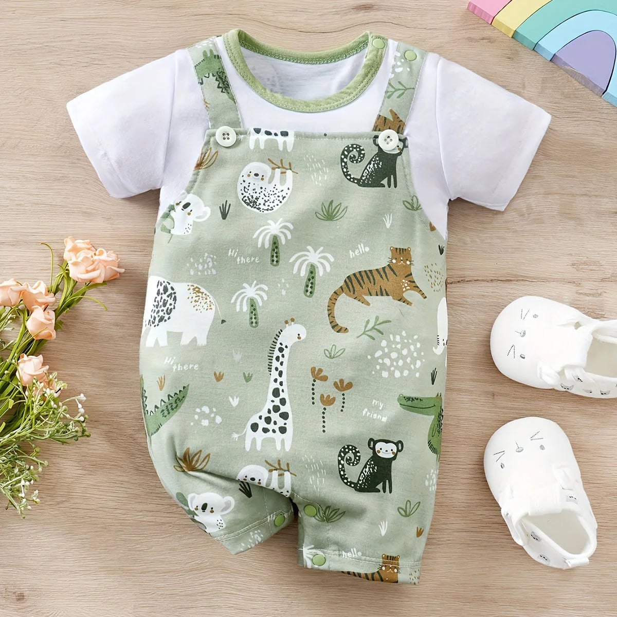 Zoo Animal Baby Romper – Boys 0–12 Months
